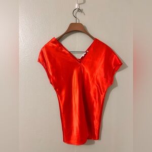 Helmut Lang Red Asymmetrical Satin Top